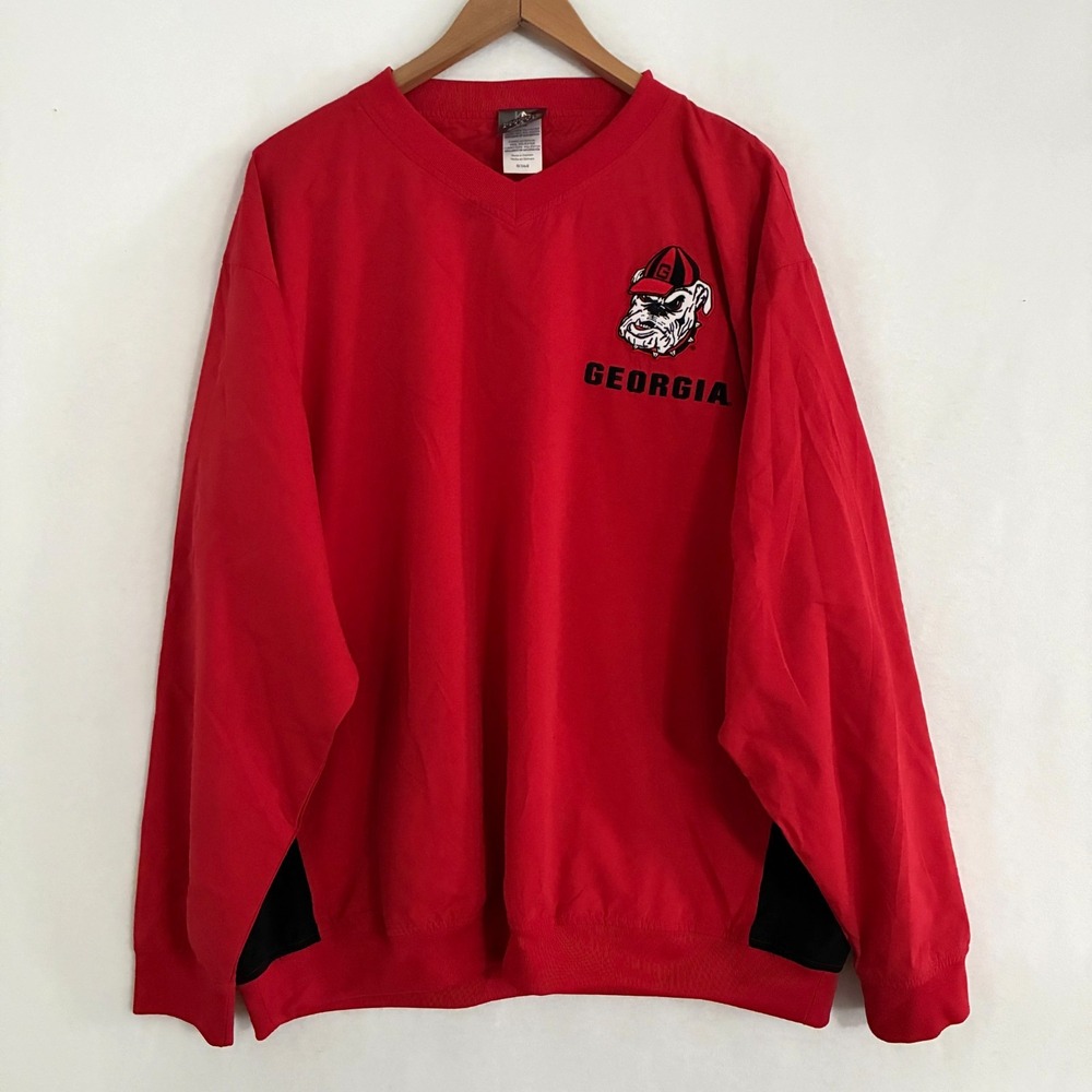 University Georgia Bulldogs Windbreaker Adult L‎ Embroidered Pullover Preppy
